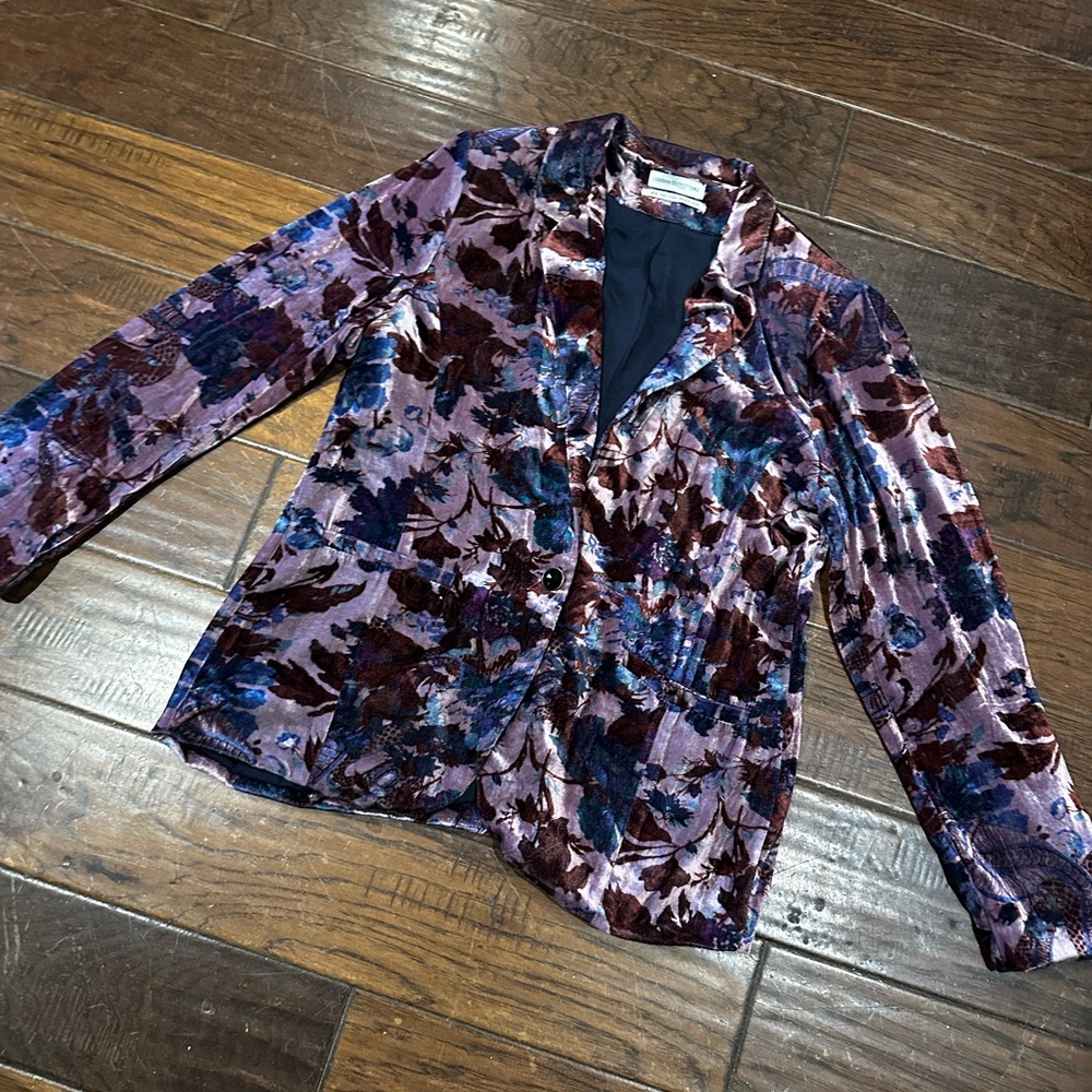 Urban Outfitters Velvet Morris Floral Blazer in Plum, Navy, Teal size M Vintagey